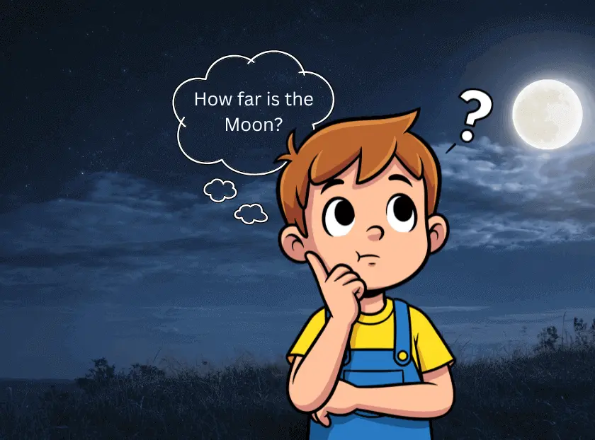 Image of a boy thinking about how far is the Moon