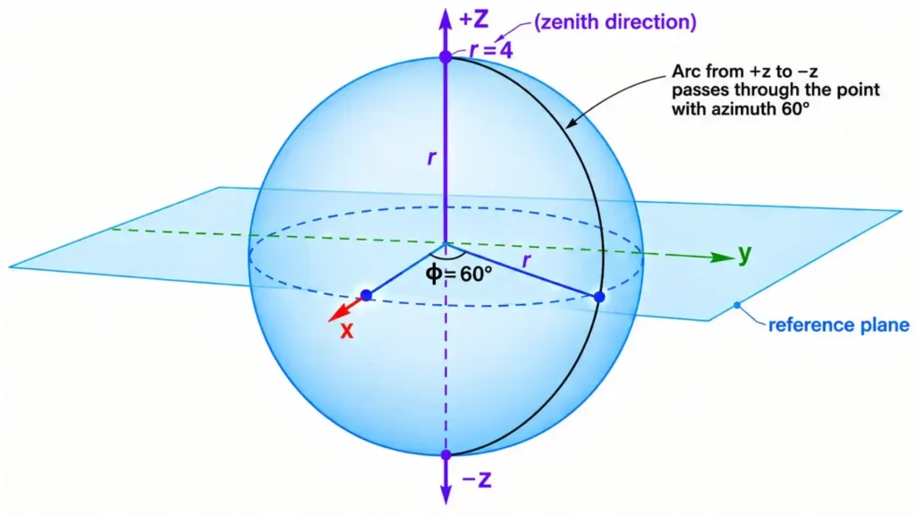 plotting an arc passing through the point defied by azimuthal angle ɸ in xy-plane